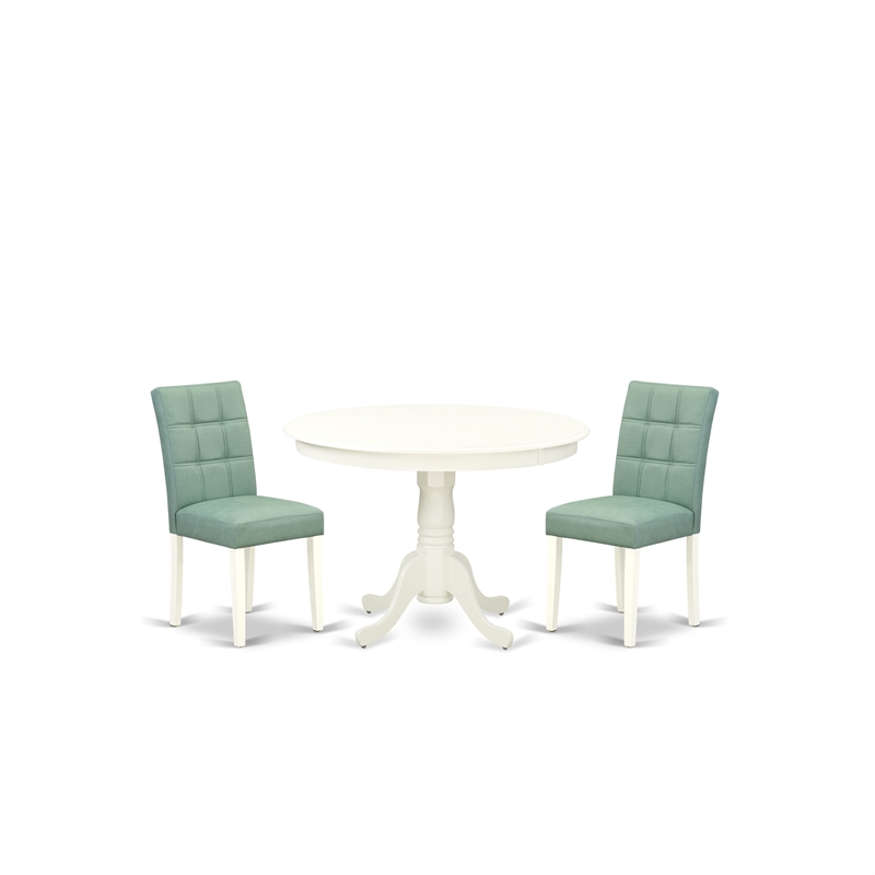 East West Furniture 3-Piece Dining Table Set  in Linen White/Willow Green