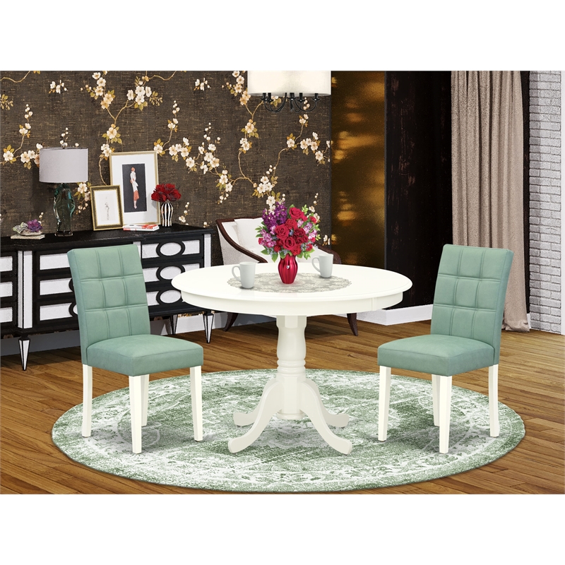 East West Furniture 3-Piece Dining Table Set  in Linen White/Willow Green