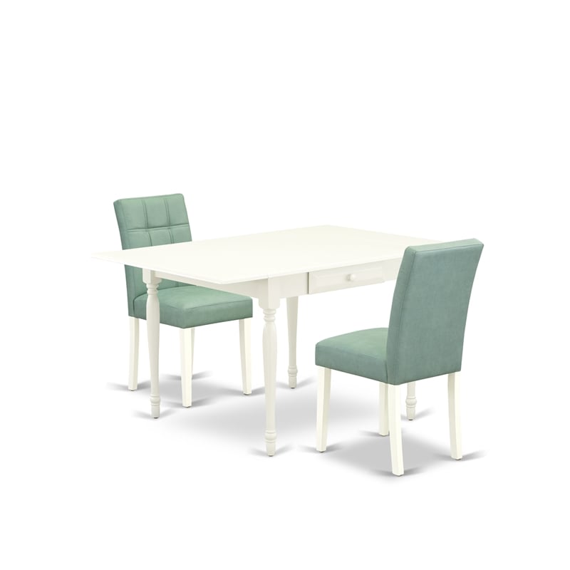East West Furniture 3-Piece Dining Table Set  in Linen White/Willow Green