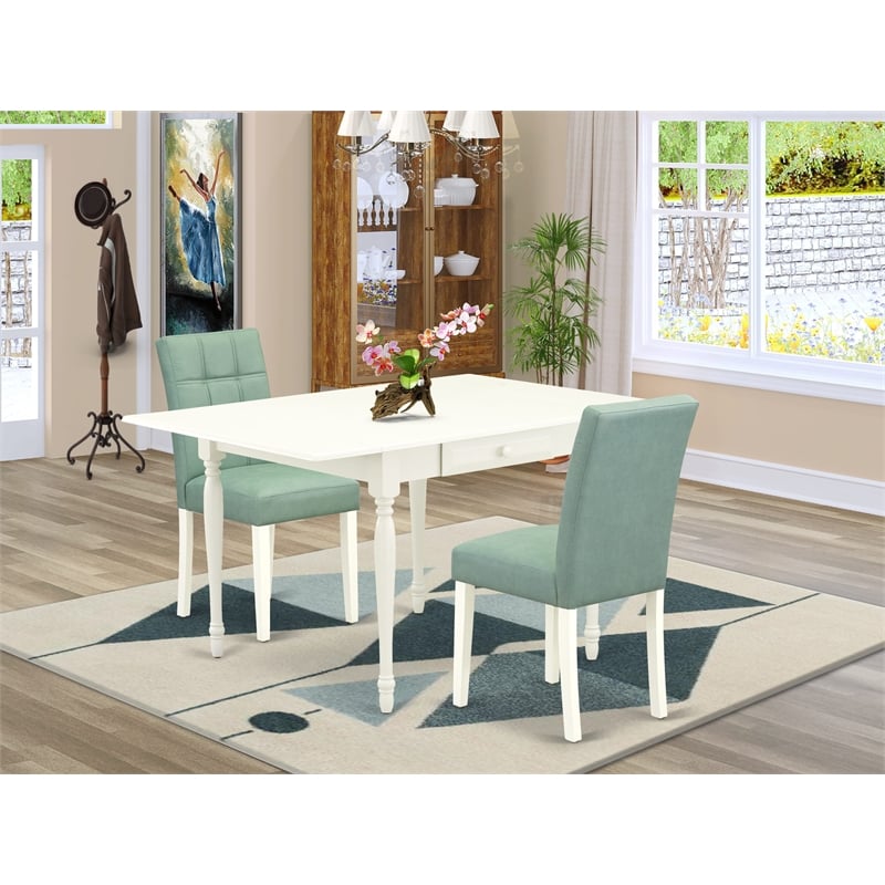 East West Furniture 3-Piece Dining Table Set  in Linen White/Willow Green