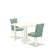 East West Furniture 3-Piece Dining Table Set in Linen White/Willow Green