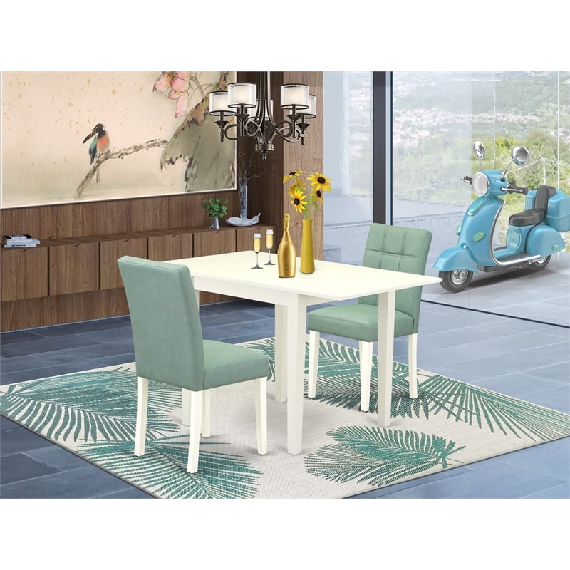 East West Furniture 3-Piece Dining Table Set in Linen White/Willow Green