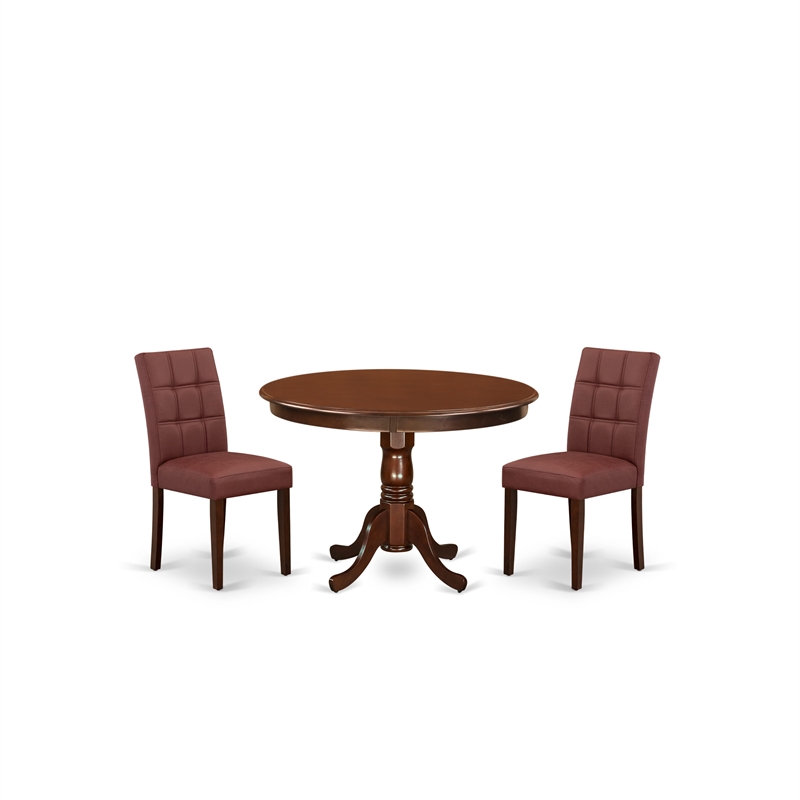 East West Furniture 3-Piece Modern Dining Table Set in Mahogany/Burgundy