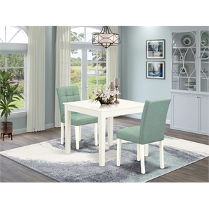 East West Furniture 3-Piece Dining Table Set  in Linen White/Willow Green