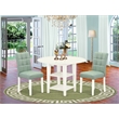 East West Furniture 3-Piece Modern Dining Table Set in Linen White/Willow Green
