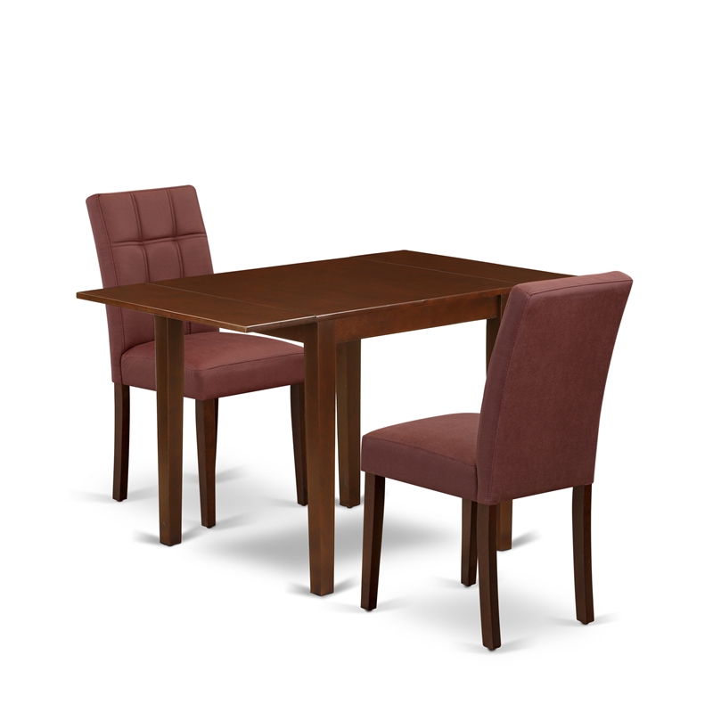 East West Furniture 3-Piece Dining Table Set in Mahogany/Burgundy