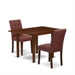 East West Furniture 3-Piece Dining Table Set in Mahogany/Burgundy
