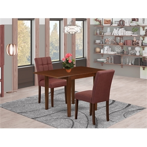 East West Furniture 3-Piece Dining Table Set in Mahogany/Burgundy