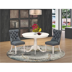 East West Furniture 3-Piece Dining Set in Linen White/Platinum Gray