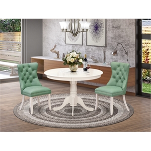 East West Furniture 3-Piece Modern Dining Table Set in Linen White/Willow Green