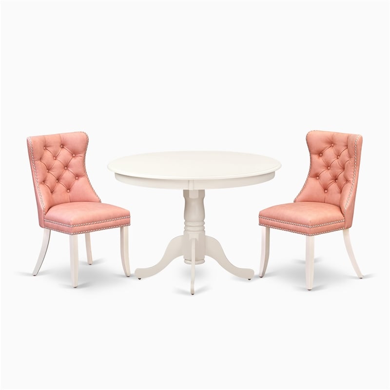 East West Furniture 3-Piece Dining Set for Small Spaces in Linen White/Beige Red