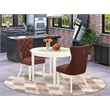 East West Furniture 3-Piece Dining Table Set in Linen White/Burgundy