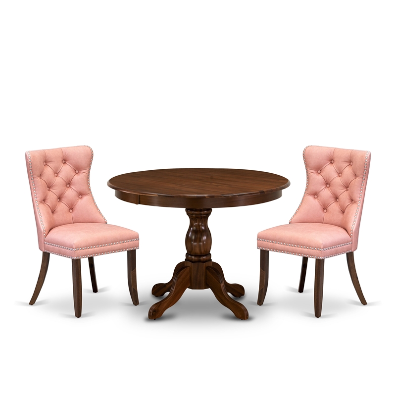 East West Furniture 3-Piece Kitchen Table Set in Beige Red/Antique Walnut