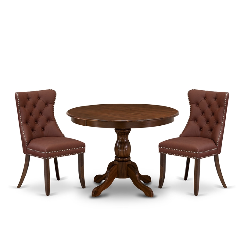 East West Furniture 3-Piece Kitchen Table Set in Burgundy/Antique Walnut