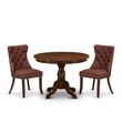 East West Furniture 3-Piece Kitchen Table Set in Burgundy/Antique Walnut
