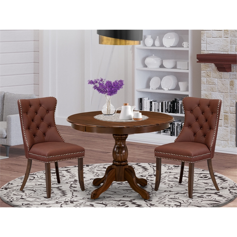 East West Furniture 3-Piece Kitchen Table Set in Burgundy/Antique Walnut
