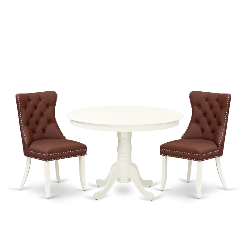 East West Furniture 3-Piece Dining Room Set in Linen White/Burgundy
