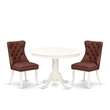 East West Furniture 3-Piece Dining Room Set in Linen White/Burgundy