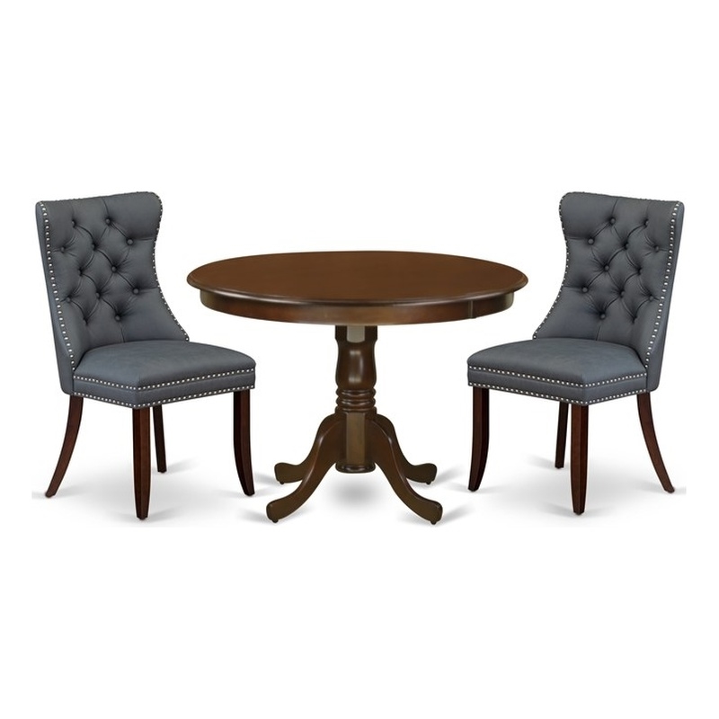 East West Furniture 3-Piece Kitchen Table Set in Mahogany/Platinum Gray