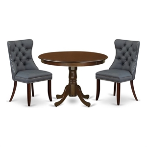 East West Furniture 3-Piece Kitchen Table Set in Mahogany/Platinum Gray
