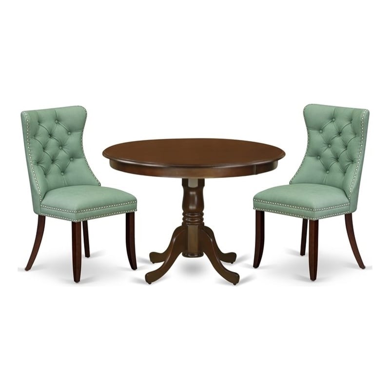 East West Furniture 3-Piece Kitchen Table Set in Mahogany/Willow Green