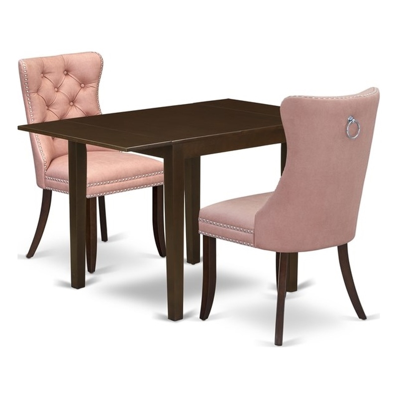 East West Furniture 3-Piece Kitchen Set in Mahogany/Beige Red