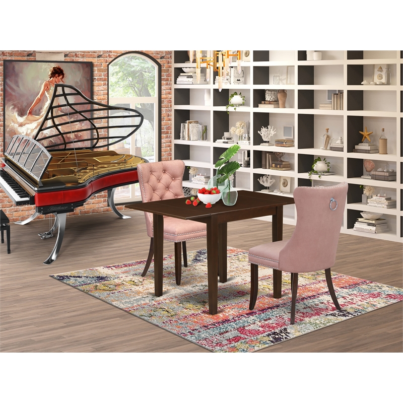 East West Furniture 3-Piece Kitchen Set in Mahogany/Beige Red