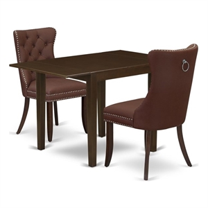 East West Furniture 3-Piece Modern Dining Table Set in Mahogany/Burgundy