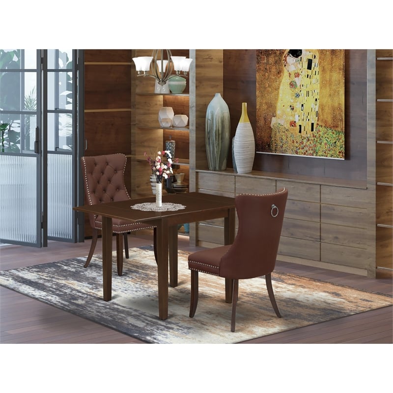 East West Furniture 3-Piece Modern Dining Table Set in Mahogany/Burgundy