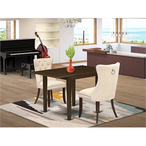 East West Furniture 3-Piece Dinette Set in Mahogany/Light Beige