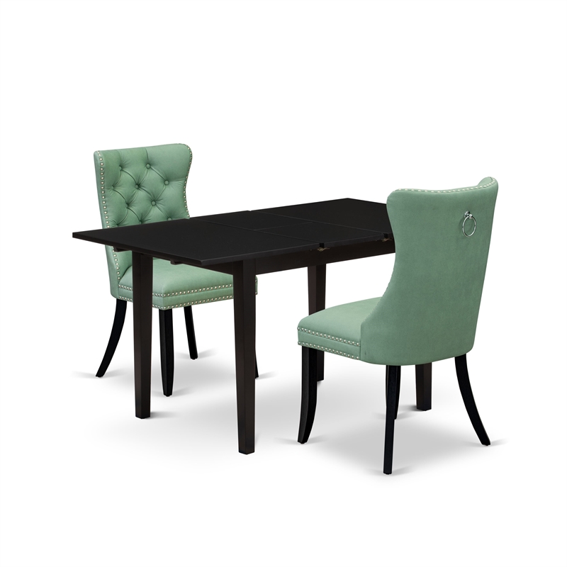 East West Furniture 3-Piece Kitchen Table Set in Black/Willow Green