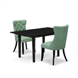 East West Furniture 3-Piece Kitchen Table Set in Black/Willow Green