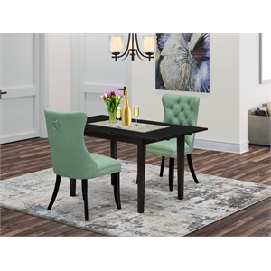 East West Furniture 3-Piece Kitchen Table Set in Black/Willow Green