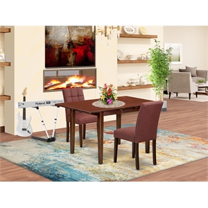 East West Furniture 3-Piece Dining Table Set in Mahogany/Burgundy