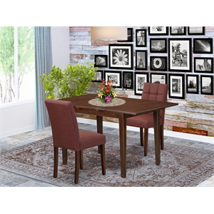 East West Furniture 3-Piece Dining Table Set in Mahogany/Burgundy