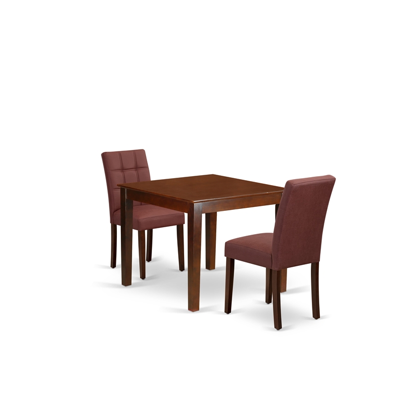 East West Furniture 3-Piece Modern Dining Table Set in Mahogany/Burgundy