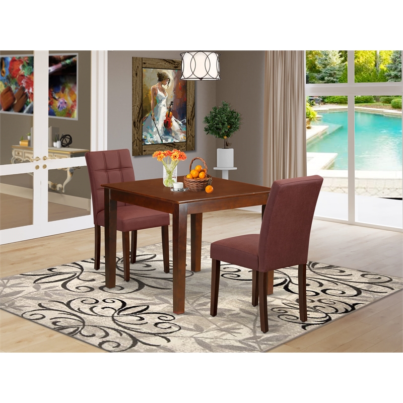East West Furniture 3-Piece Modern Dining Table Set in Mahogany/Burgundy