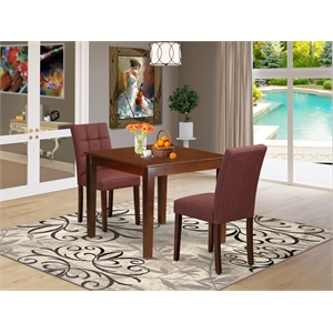 East West Furniture 3-Piece Modern Dining Table Set in Mahogany/Burgundy