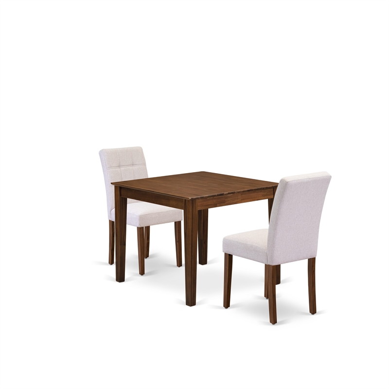 East West Furniture 3-Piece Dining Table Set  in Antique Walnut/Mist Beige