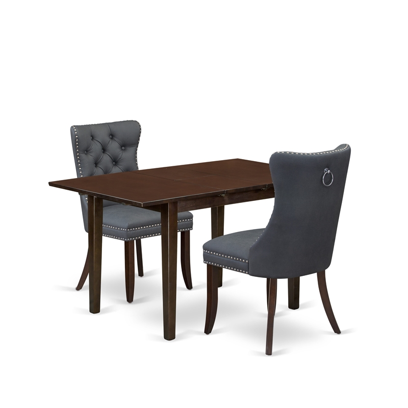 East West Furniture 3-Piece Dinette Set in Mahogany/Platinum Gray