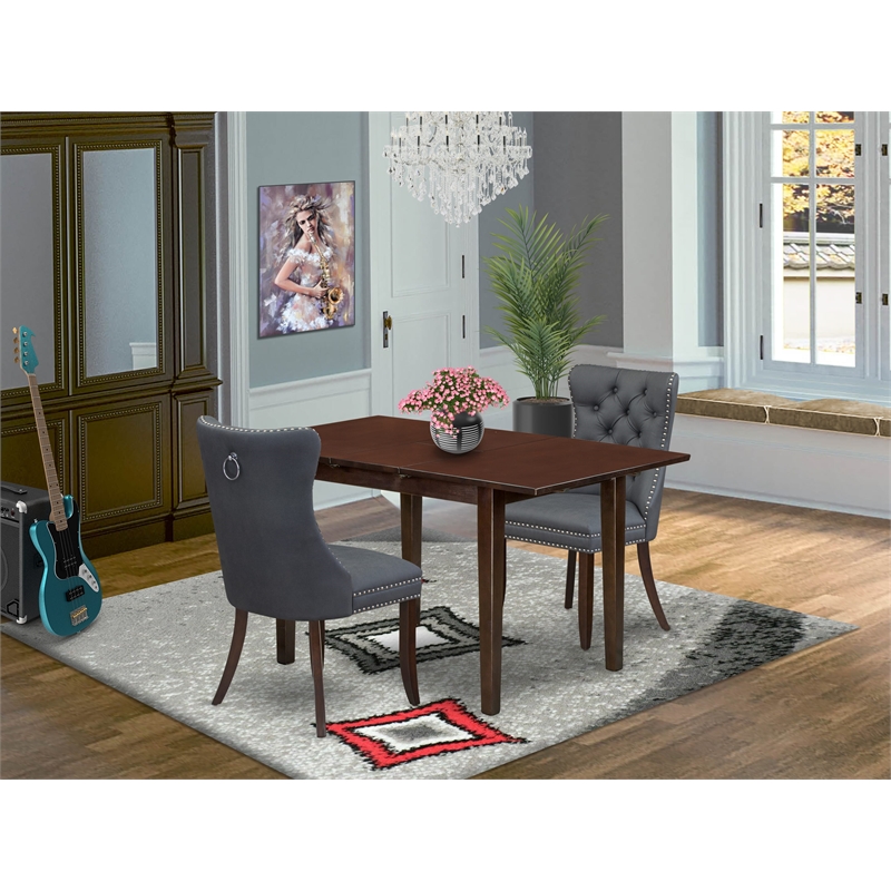 East West Furniture 3-Piece Dinette Set in Mahogany/Platinum Gray