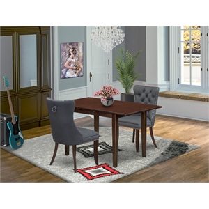 East West Furniture 3-Piece Dinette Set in Mahogany/Platinum Gray
