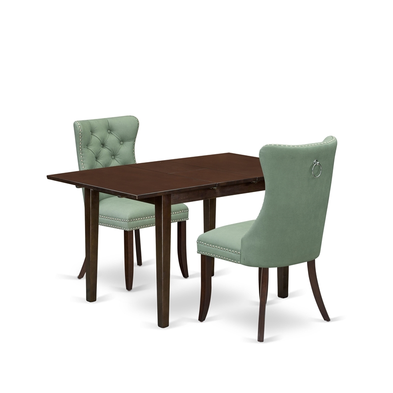 East West Furniture 3-Piece Dining Set in Mahogany/Willow Green