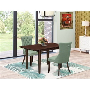 East West Furniture 3-Piece Dining Set in Mahogany/Willow Green