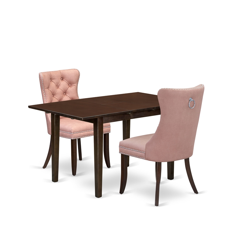 East West Furniture 3-Piece Dining Set in Mahogany/Beige Red