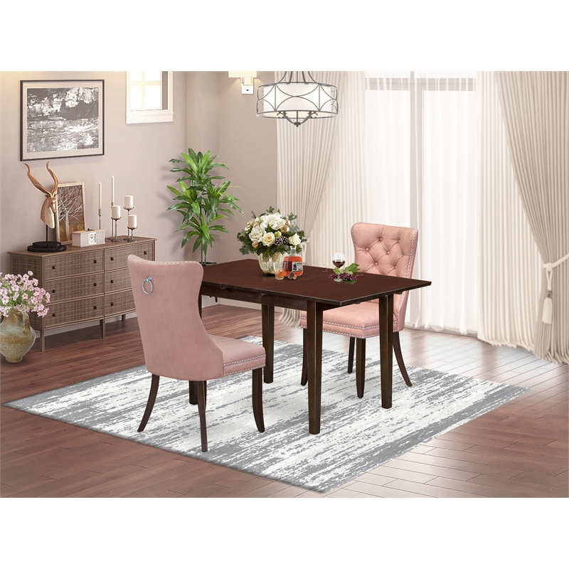 East West Furniture 3-Piece Dining Set in Mahogany/Beige Red