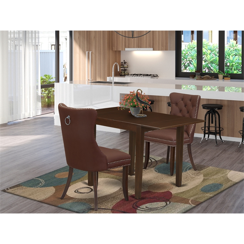 East West Furniture 3-Piece Dining Table Set in Mahogany/Burgundy