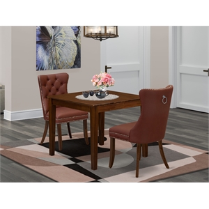 East West Furniture 3-Piece Dining Room Set in Burgundy/Antique Walnut