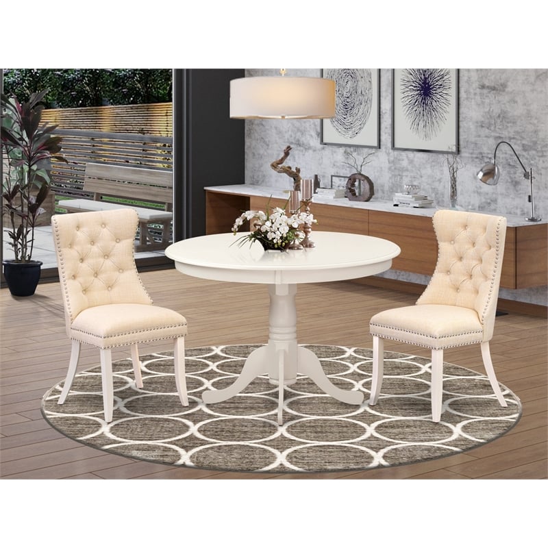 East West Furniture 3-Piece Dining Table Set  in Linen White/Light Beige