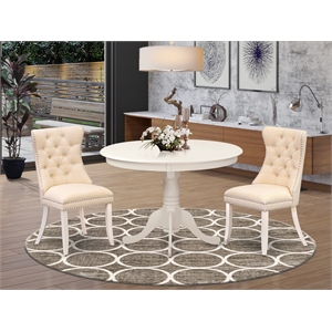East West Furniture 3-Piece Dining Table Set  in Linen White/Light Beige
